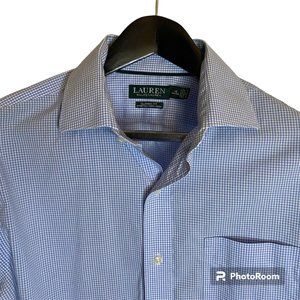 Lauren by Ralph Lauren Men's Large Gingham Blue White Long Sleeve Button Up Shir